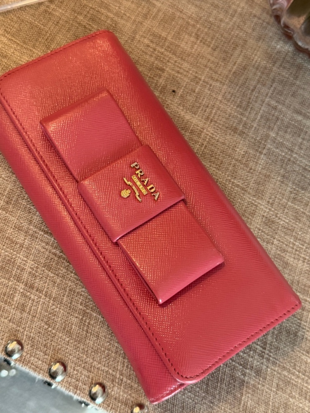 Prada like new Saffiano Leather Continental Bow Wallet - Pink - Picture 3 of 12